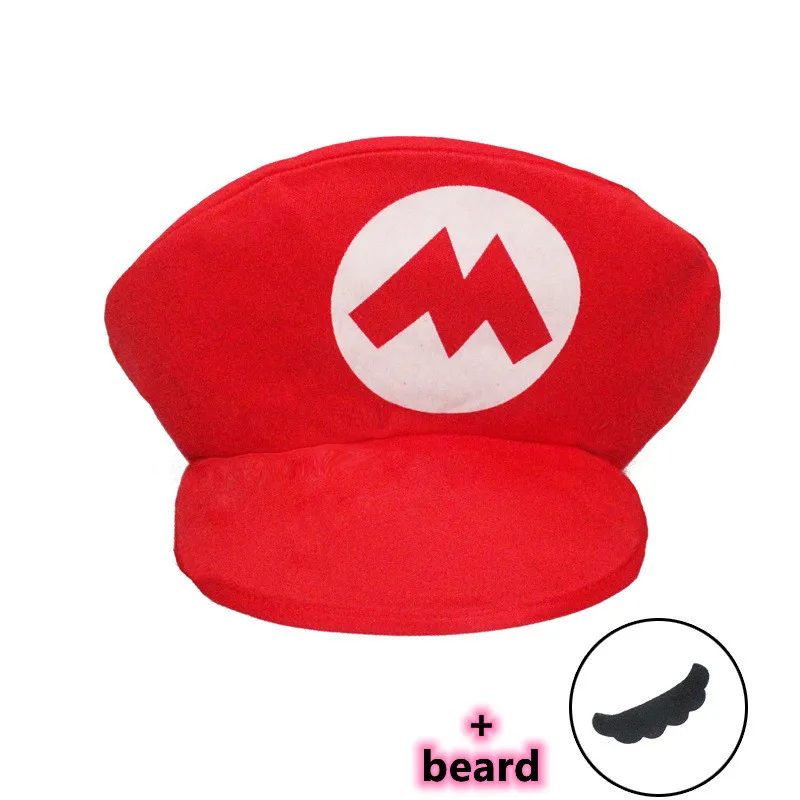Cartoon Super Game Luigi Bors Red Green Cap With Beard Adult Kids Anime Cosplay Funny Cute Hats Prop Party Outdoor