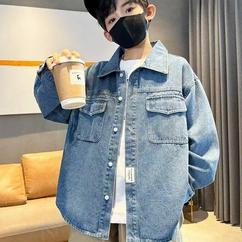 

Spring Autumn Denim Jacket For Boy Girl New Korean Version Fashion Patchwork Hooded Coat Casual Children's Clothing