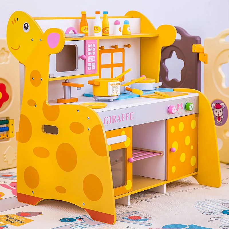 Playing house toys children's giraffe girl mini simulation cooking toys kitchen refrigerator baby set