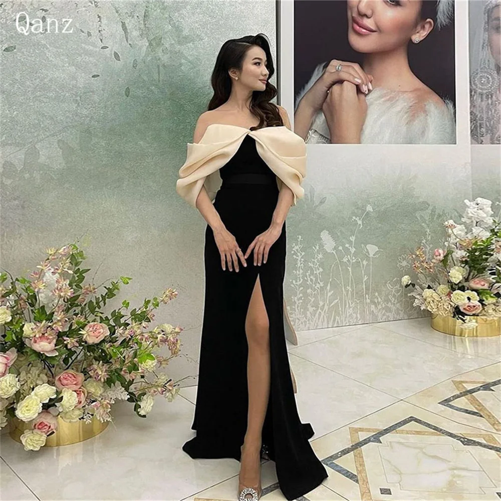 

Qanz Arab Vintage Evening Dresses Off the Shoulder Abendkleid Meerjungfrau High Slit Mermaid Abendkleid Dubai Customized