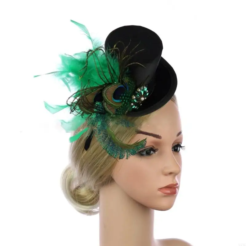 

L5YC Elegant Vintage Fascinator Top Hat with Crystal for Tea Party Costume