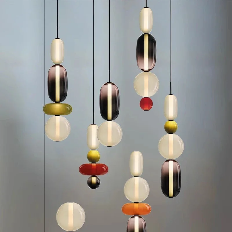 

2025 Post Modern Bedside Chandelier Creative Color Candy Pendant Lamp Italian Design Restaurant Display Window Glass Pendant Lam