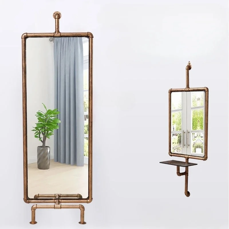 

LBarber Salon Dressing Table Cabinet Integrated Retro Mirror Wall Hanging Single-Sided