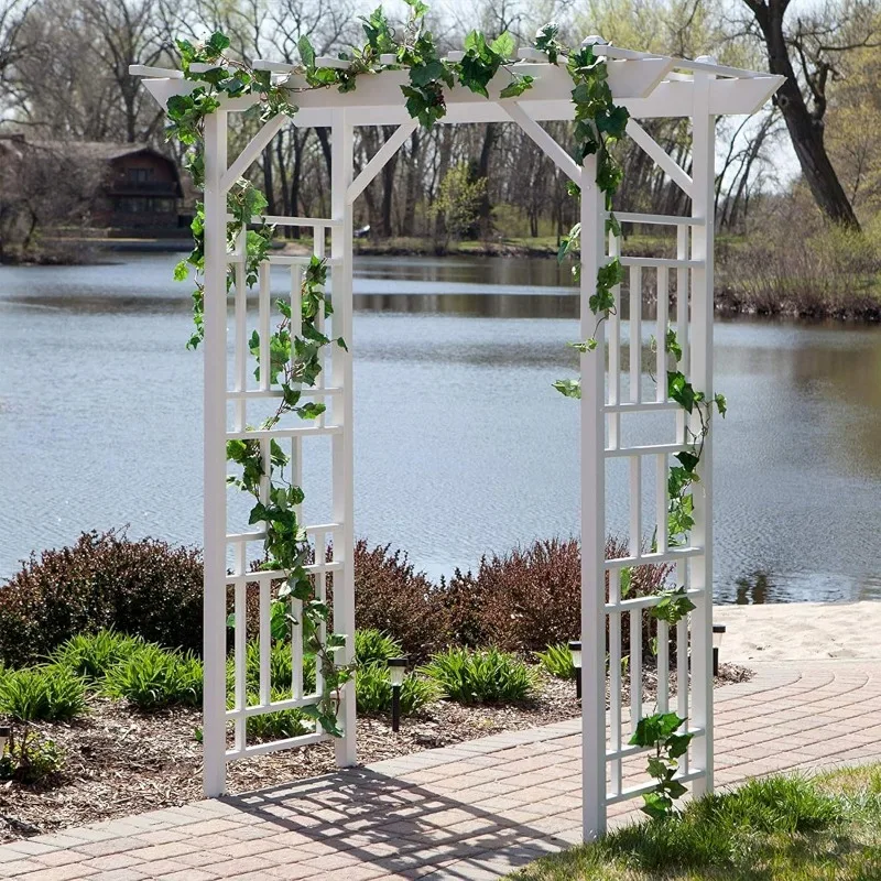 Wellington Arbor, 72 por 85 polegadas, PVC Pátio Garden Arch, Decoração Outdoor Backdrop Frame, Treliça para Escalada Plantas