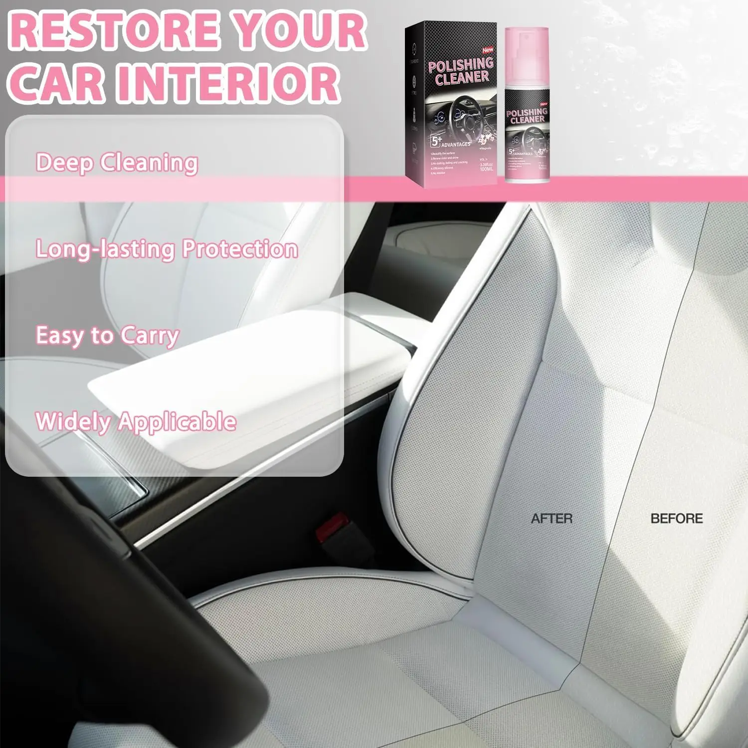منظف السيارة الداخلي، تلميع السيارة الداخلي، منظف السيارة الداخلي 100 مل، رذاذ التفاصيل الداخلية، منظف السيارة الداخلي بالكامل