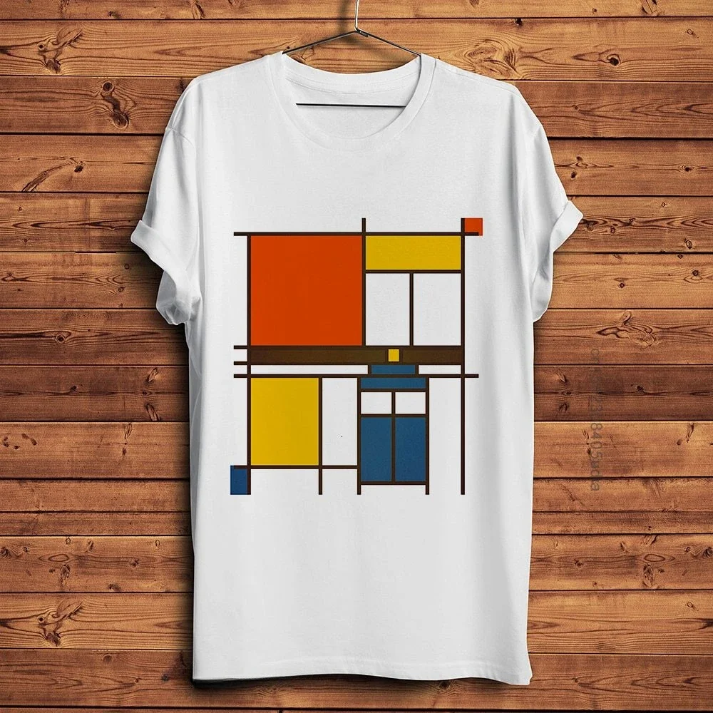 Summer harajuku custom Mondrian Neoplasticism Artist T Shirt Men Summer New White Casual Homme Cool Unisex Streetwear Tshirt