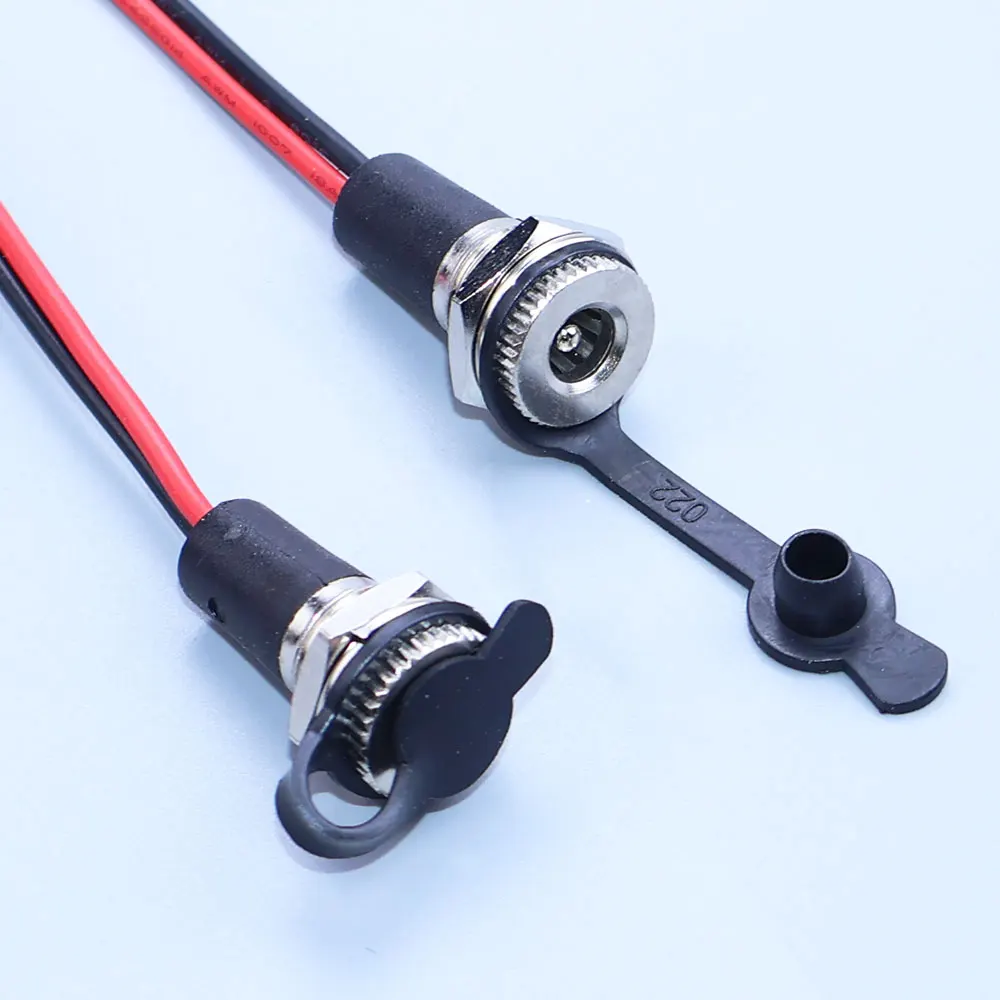 YanXi 5.5*2.1mm/5.5*2.5mm 18AWG DC Power Female Socket Jack Plug DIY Panel Mount Connector With Nut Wire 20CM Waterproof Cap