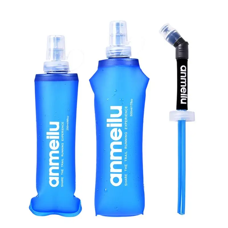 

250ml 500ml Folding Water Bag Soft Flask BPA Free Straw Collapsible Water Bottle Outdoor Sport Hiking Camping Portable Water Bag