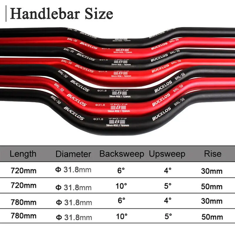 BUCKLOS Mtb Handlebar 31.8/25.4mm bike Riser Bar 620/660/720/780mm Aluminum Alloy Bicycle Handlebar Cycling Handle Bar Bike Part