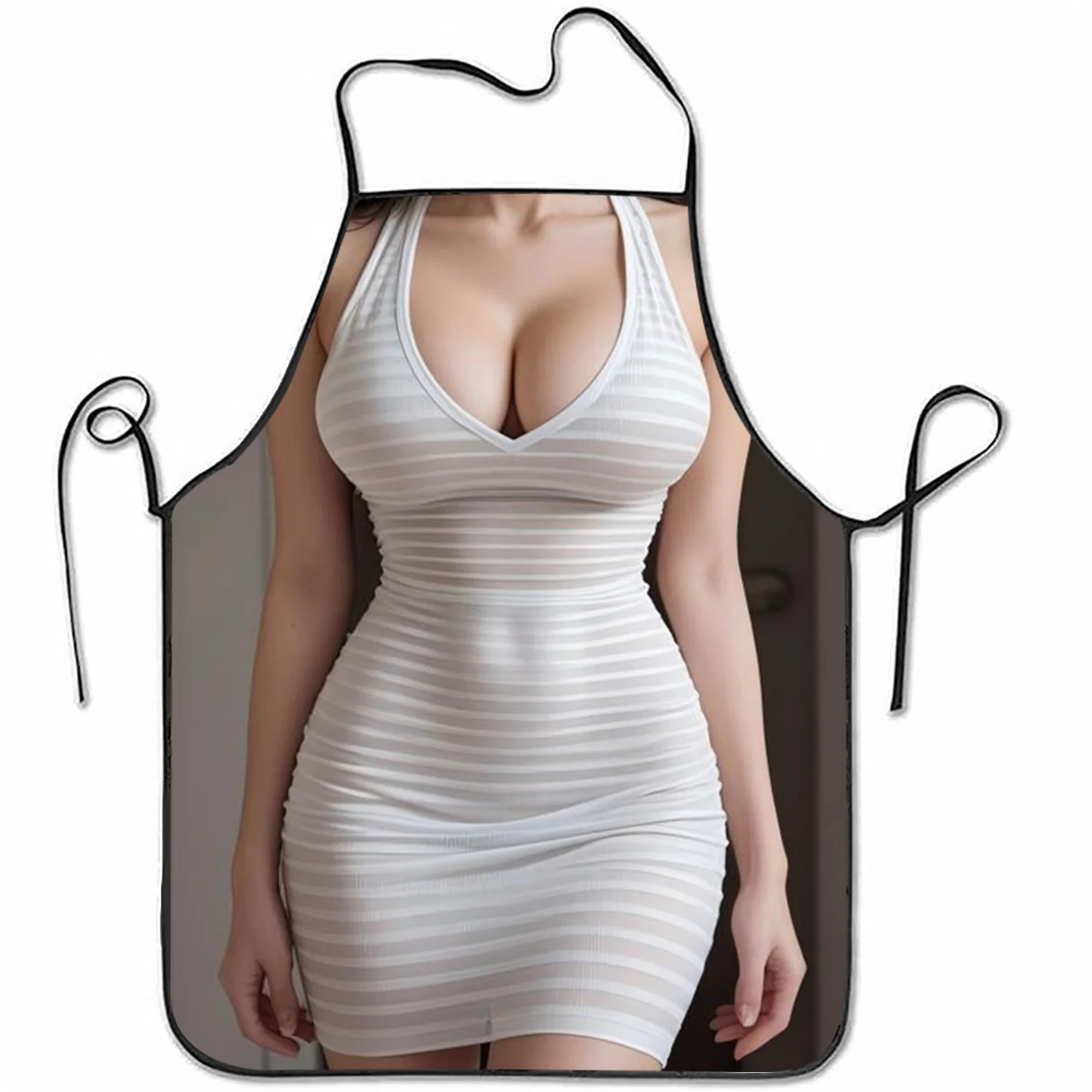Sexy White Dress Apron 2D Print Decorative Kitchen Apron Adult Humor Gift