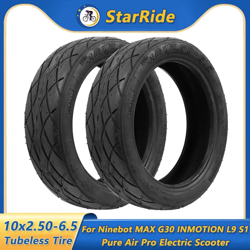 Neumático Tubeless para Scooter 10x2.50-6.5, Neumáticos de Vacío de 10 Pulgadas para Ninebot MAX G30 INMOTION L9 S1 Pure Air Pro Scooter 10*2.50-6.5