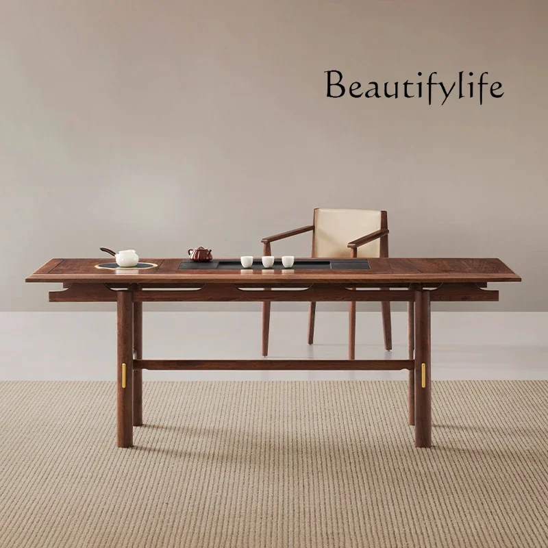 

Italian Light Luxury Solid Wood Tea Table Modern Minimalist Living Room Designer Model Walnut Tea Making Table Tea Table