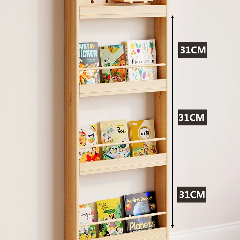 Solid children's wall-mounted bookshelf Ultra-thin door rear shelf against the wall Picture book rack on the wall Hole boar