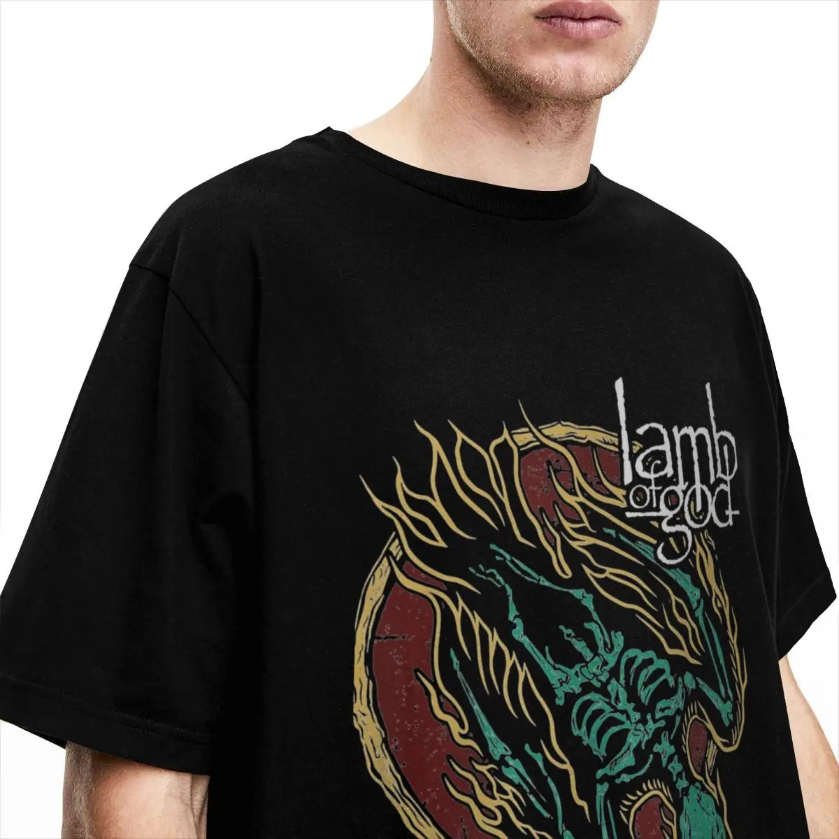 Men Women\'s Lamb Of God Band T Shirt Skeleton Heavy Metal Pure Cotton Clothing Vintage Short Sleeve Crewneck Tees All Seasons