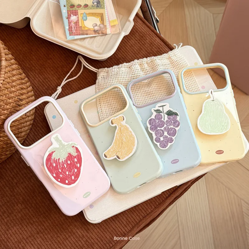 Pink Apple Pattern Double Layer Magnetic Phone Case PC+TPU Material with Kickstand for iPhone 17 Pro Max
