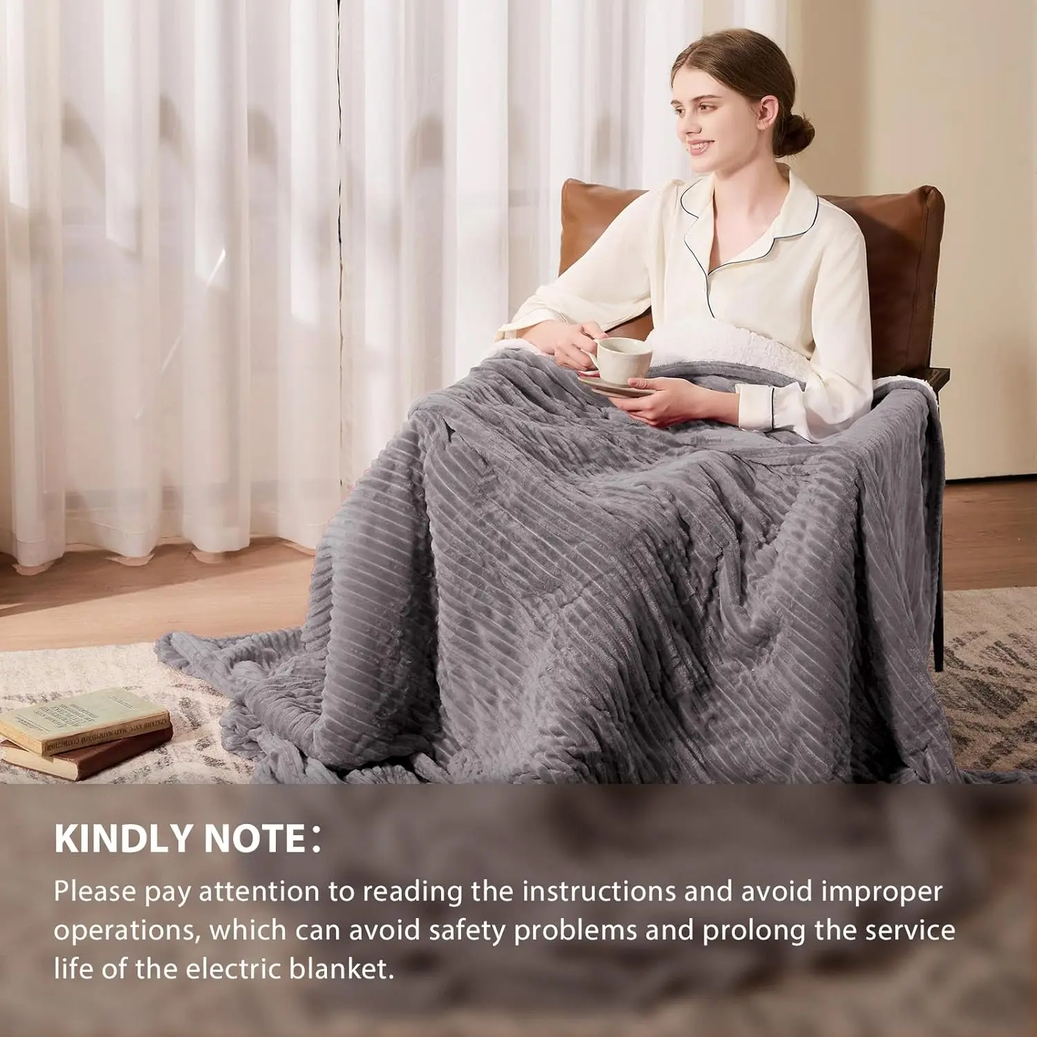 Queen Size Electric Heated Blanket - 84x90 Dual Control, 10 Heat Levels, Auto-Off Timer & Overheat Protection