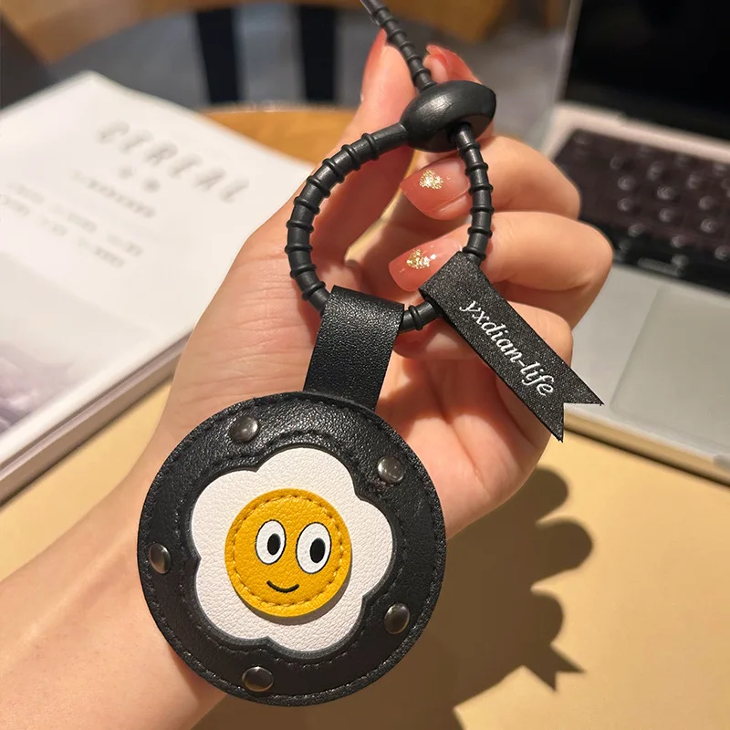 Cool Black Leather Niche Personality Pentacle Smiling Face Keychain Funny Couple Bag Pendant Flower Clown Badass Doll Key Chain