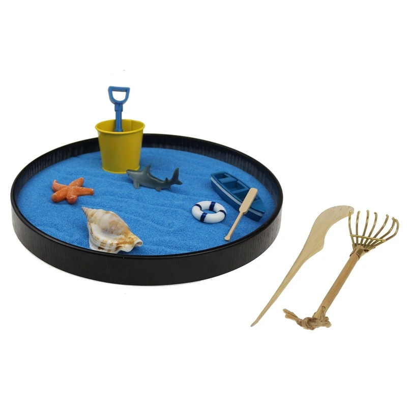 Caja de arena para decoración de escritorio, Mini jardín Zen, Océano, vida marina, playa, relajación, meditación, juego, juguete