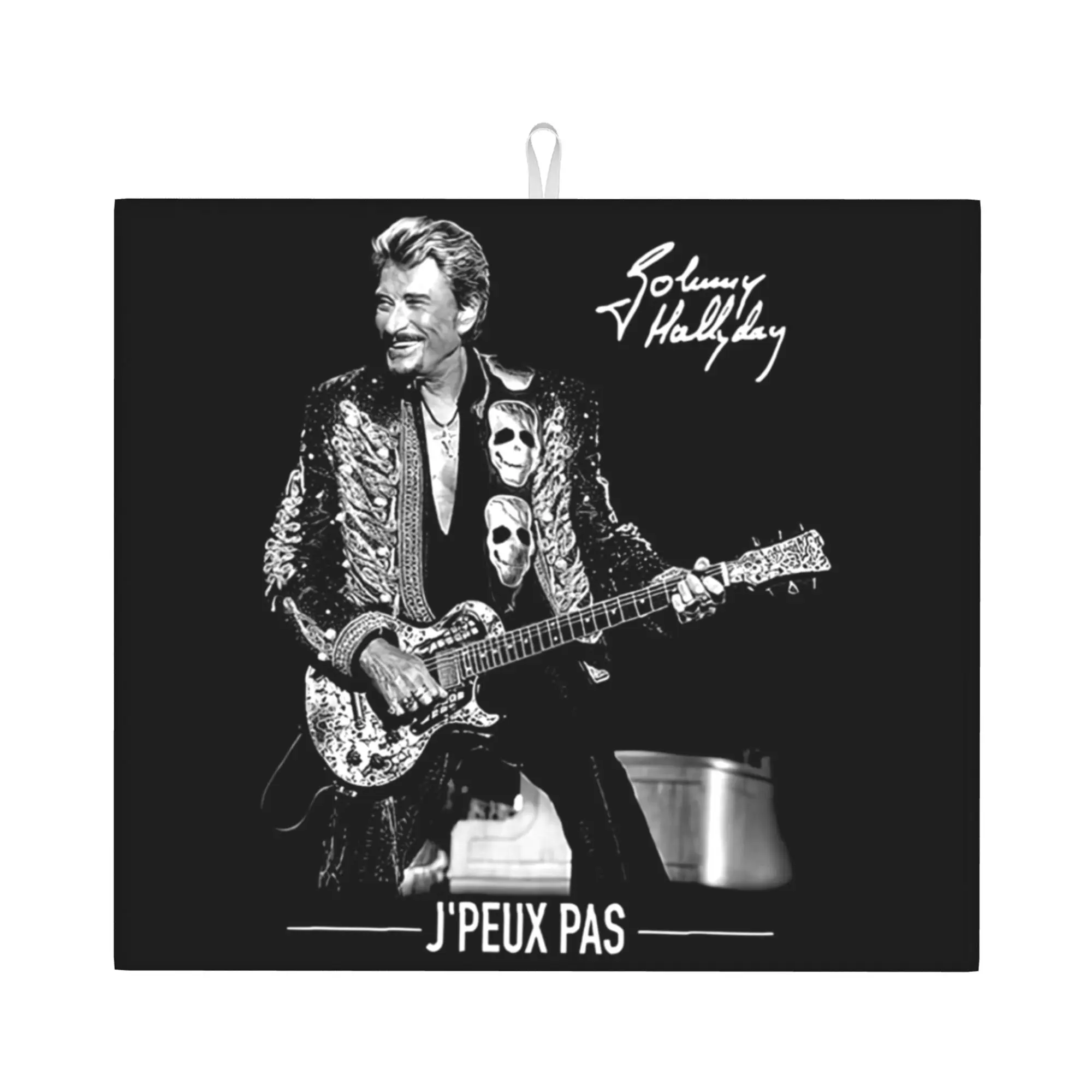Johnny Hallyday French Rock Singer Non Slip Kitchen Counter Protector Mat Barware Tableware Reusable Drying Mat For Kitchen