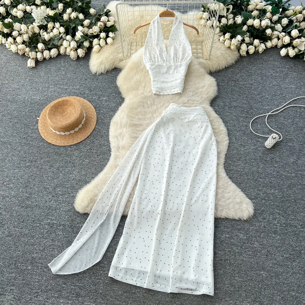 

Шикарный винтажный шифоновый элегантный корейский модный сарафан в стиле фейрикор, летняя женская одежда, комплект из двух предметов