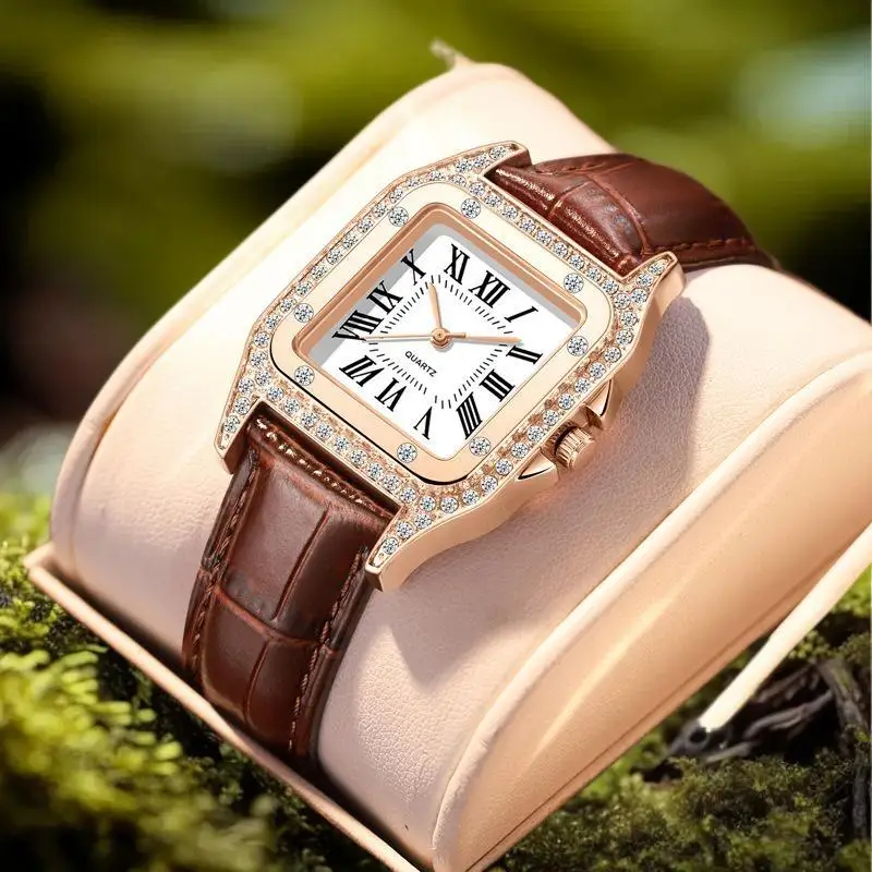 Women's Watch Set Analog PU Leather Wrist Watch Fashion Elegant Alloy Wristwatch Couple Watch