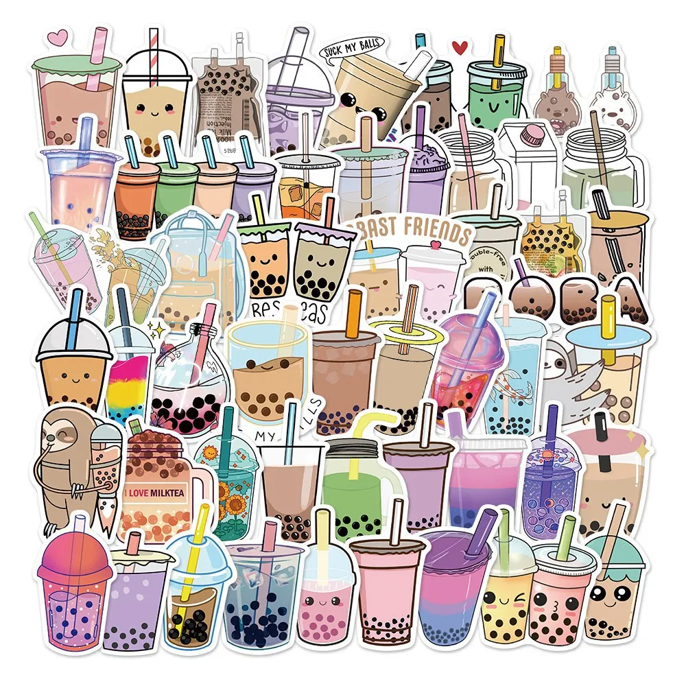 10/25/50pcs Pearl Milk Tea Drink Cup Graffiti Stickers for DIY Scrapbook Suitcase Water Bottle Phone Laptop Guitar