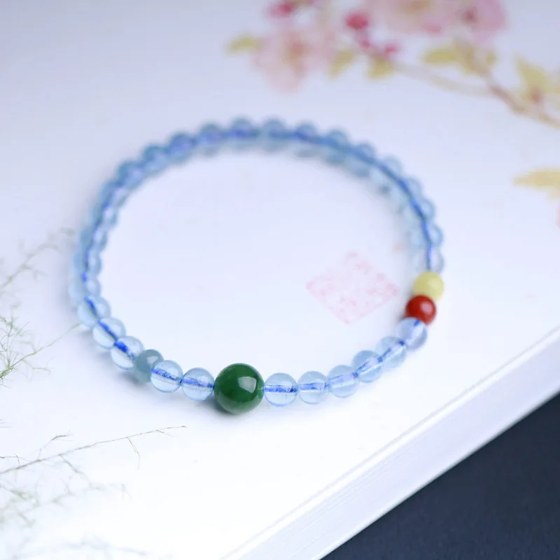 

Женские украшения из натурального одного круга с аквамарином и красным нефритом