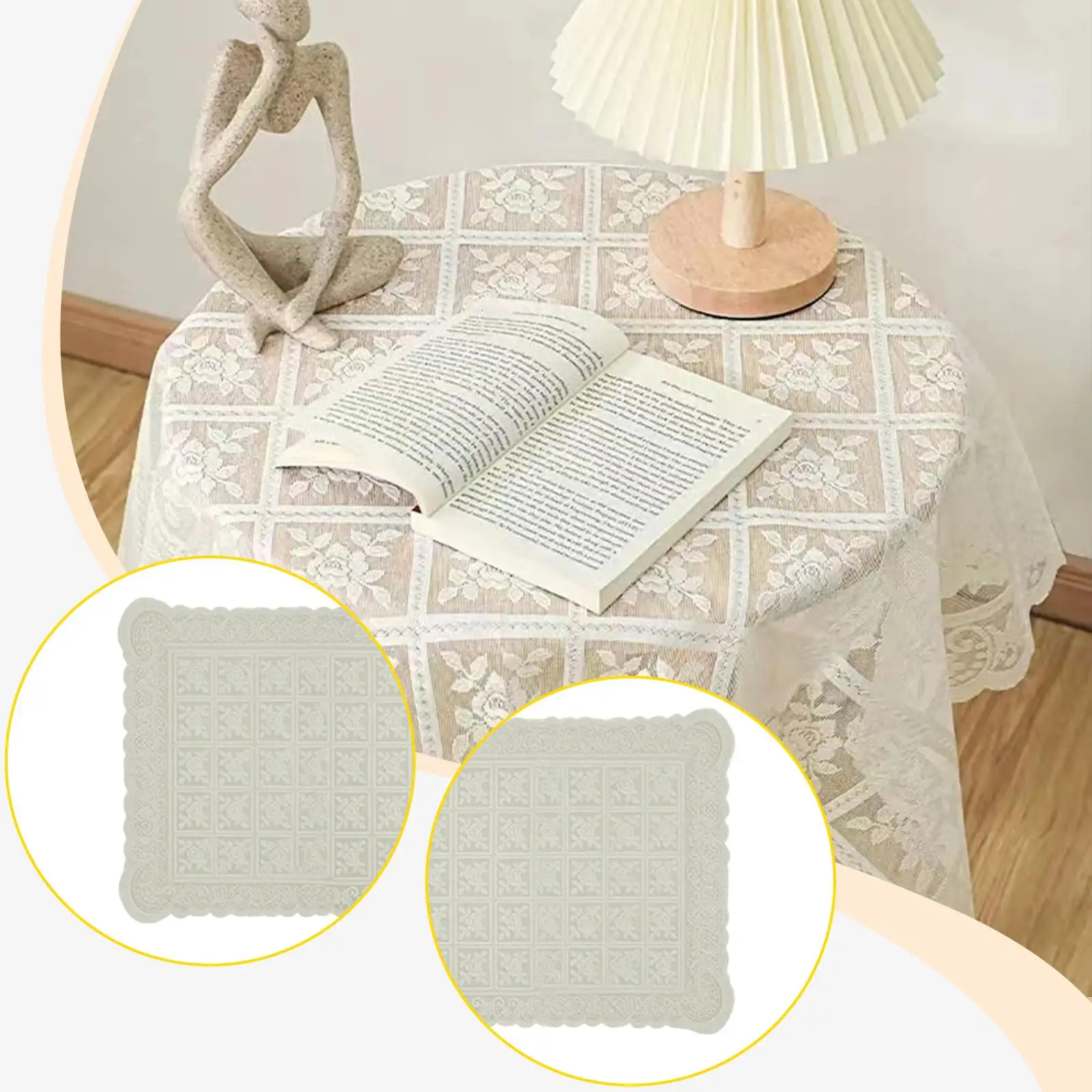 Decorative Rectangular Table Cover Hollow Beige Embroidered Tablecloth Bohemian Home Linen for Reception Tea Party