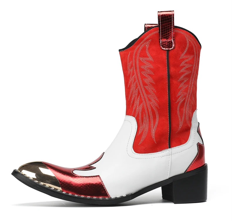 Mode Spitz Männlichen Stiefeletten Plus Größe Party Schuhe Stickerei Cowboy Stiefel Aus Echtem Leder Männer Motorrad Kurze Stiefel – Detail 11