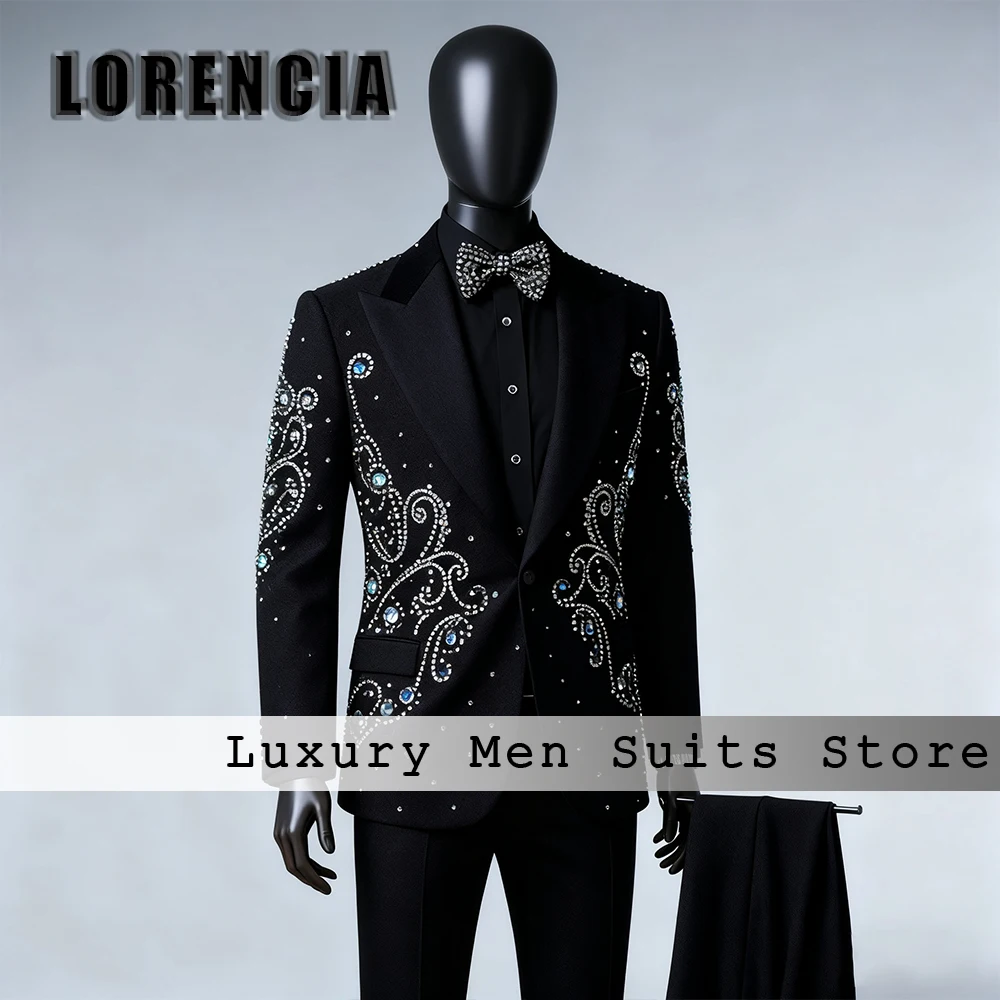 

Уникальные костюмы с бриллиантами для мужчин, комплект из 2 предметов, элегантный смокинг для свадебной вечеринки и жениха с кристаллами, индивидуальный пиджак, брюки, roupas masculinas