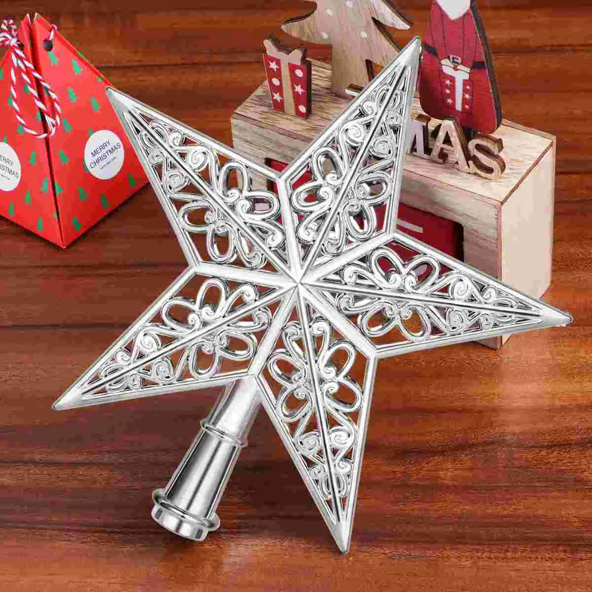 Tinksky uitgeholde kerstboom Sparkle Star glinsterende hangende kerstboomtopper decoratie ornamenten woondecoratie (zilver)