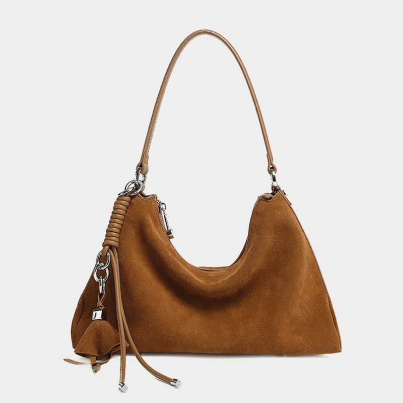 

Hifashion Trendy Matte Suede Genuine Leather Underarm Shoulder Bags For Women 2025 Luxury Designer Hobos Work Ladies Handbags
