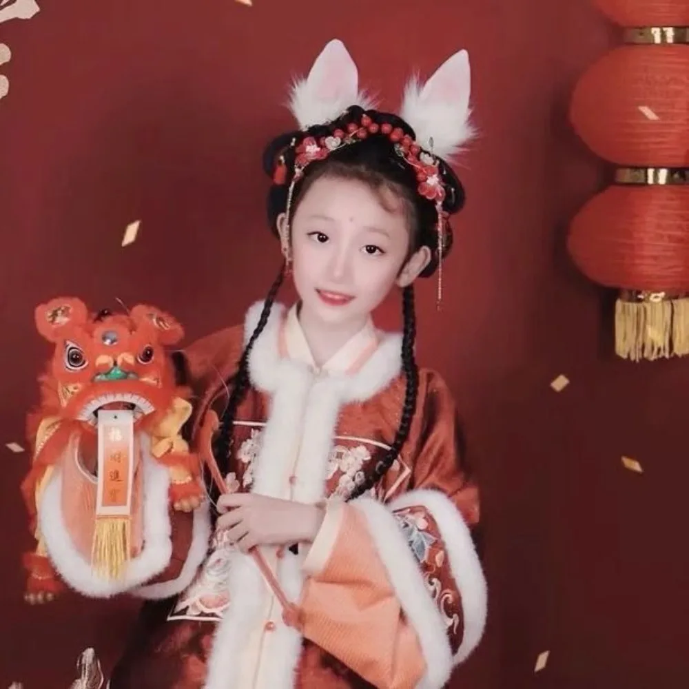 مقاطع شعر أذن أرنب السنة القمرية الجديدة |   حلي شعر كلاسيكية مستوحاة من Hanfu للأطفال، آذان فروي