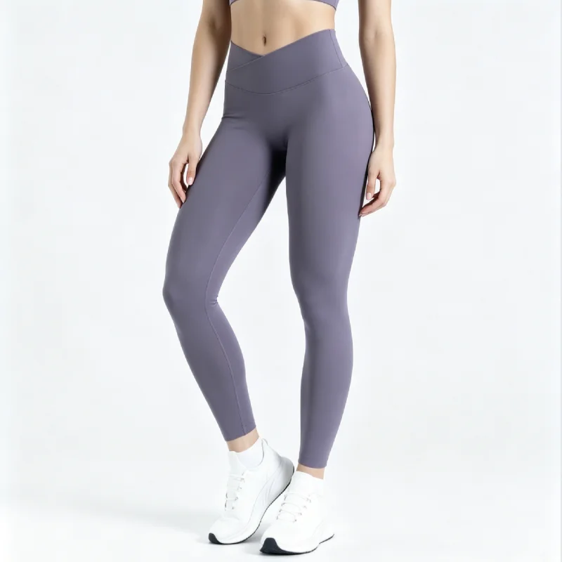 HISTELLO Sportswear Leggings Cross Waist Skinny High Stretch Yoga Pants Tummy Control Butt Lifting Seamless Gym Running Pants