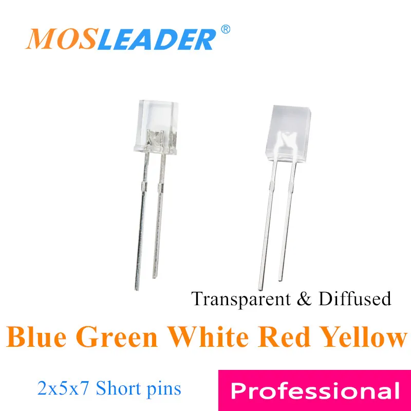 Mosleader 1000PCS 257 LED Blue Green White Red Yellow Short pins Transparent Diffused 2*5*7 2x5x7 DIP LED