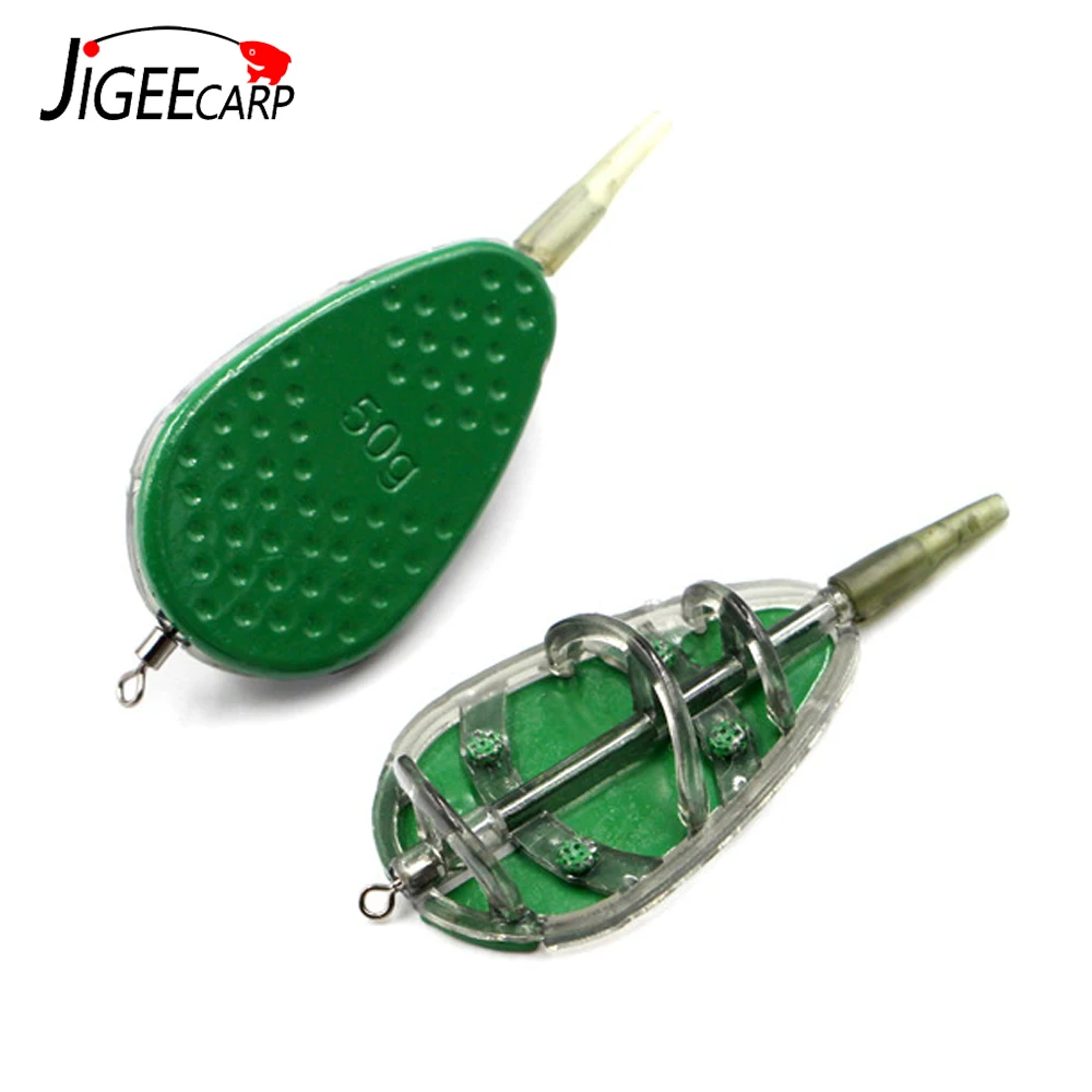 JIGEECARP 1pc Carp Barbel Coarse Inline Flat Method Set Feeder & Mould for Carp Fishing Feeder Sinker Leader Pesca 20-100g