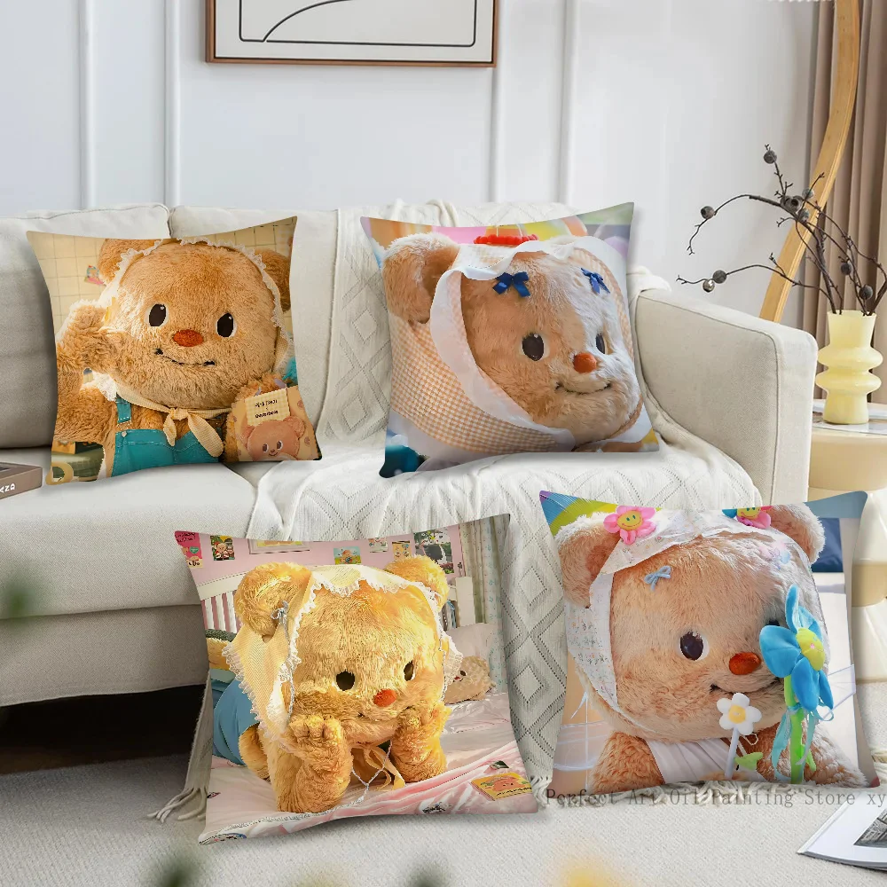 Cartoon Cute Sweet Butterbear Pillow Case Fashion Square Pillowcase Bedroom Sofa Room Ins Decoration Leisure Cushion Cover 40x40