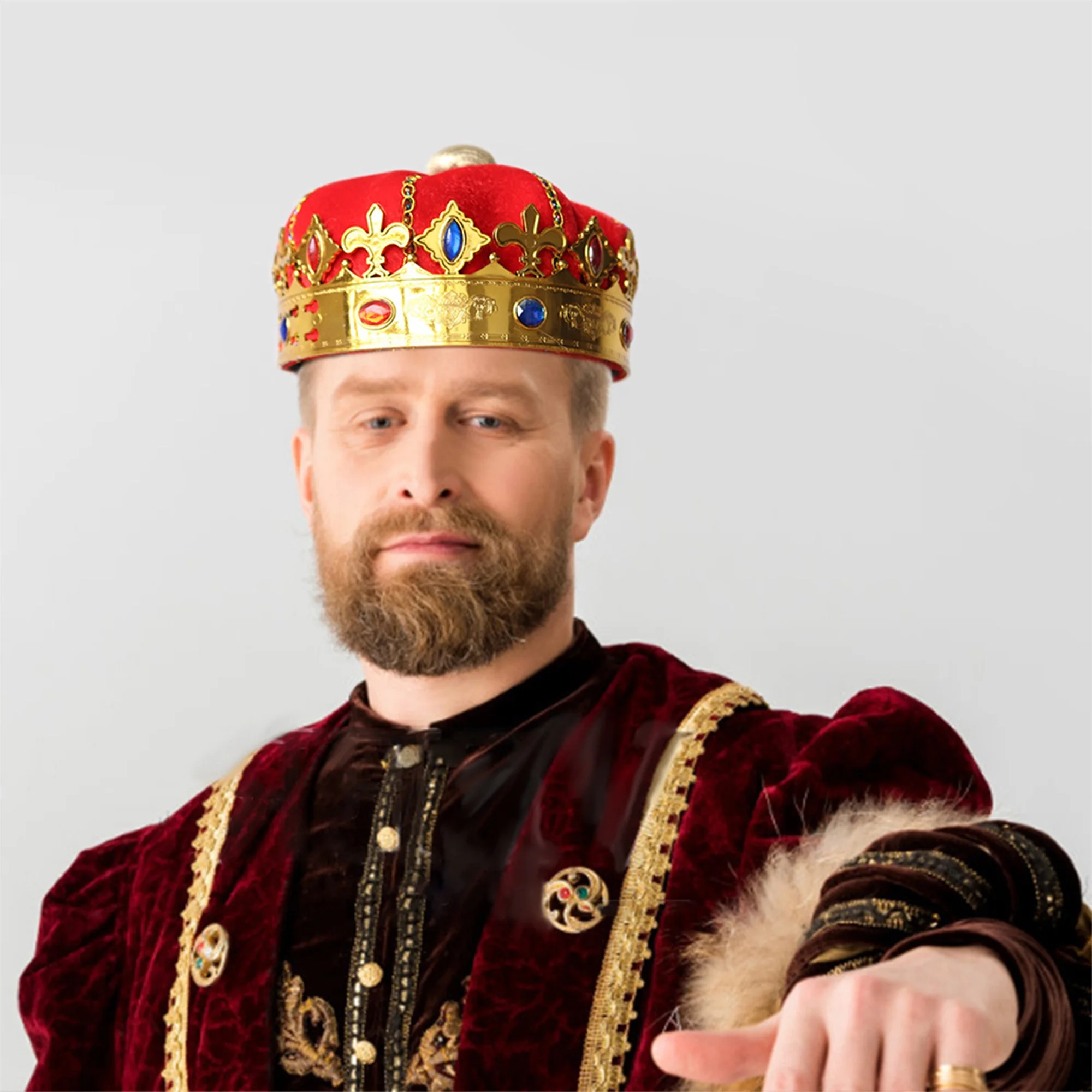 ผู้ชายยุคกลาง King Crown หมวก Royal Gemstone Crown เครื่องแต่งกายอุปกรณ์เสริมสําหรับ Renaissance คอสเพลย์และกิจกรรม