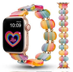 Resin strap for Apple Watch strap 41mm 40 44mm 45 42 Women's elastic ring strap metal bead suitable for iWatch series 9/8/6/5/se