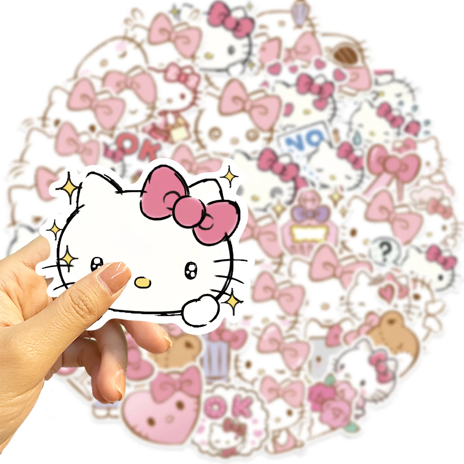 50PCS Kawaii Hello Kitty Meme Stickers Cute Sanrio Cartoon Sticker for Girls Toy Phone Guitar Water Bottle Graffiti Decals