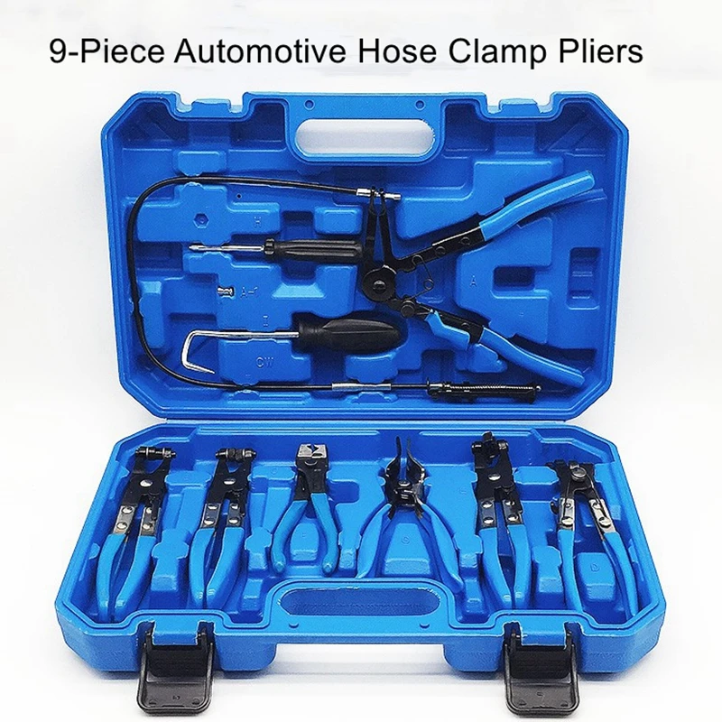 9-piece set of automotive plumbing pliers straight curved throat clamp pliers clamp pliers water pipe removal clamping tool