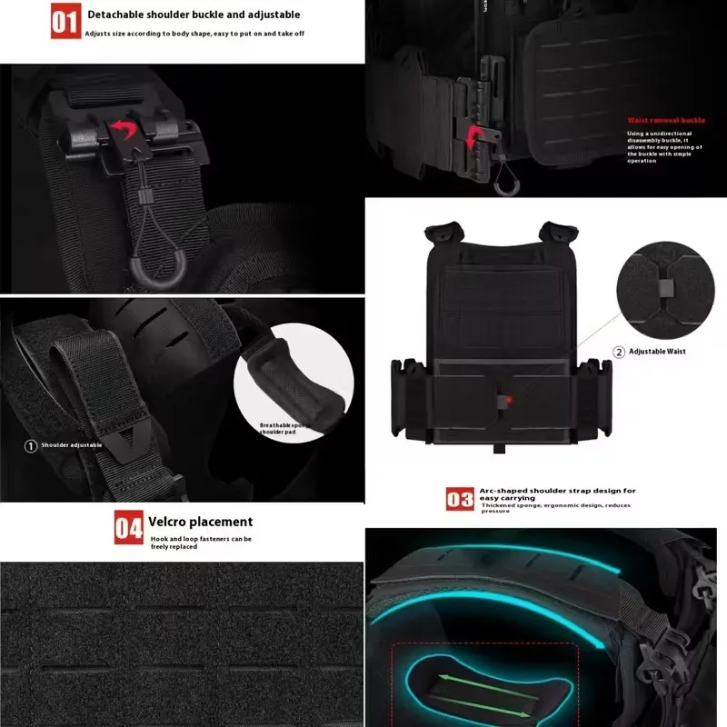 Chaleco táctico YAKEDA 6094, chaleco de transporte de equipo negro de caza al aire libre con corte láser ligero desmontable rápido de alta calidad