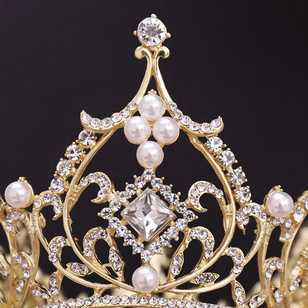 

Baroque Crown Luxury Round Tiara for Women Wedding Engagement Party Bridal Hair Accessory Sparkling Rhinestone Crown Golden
