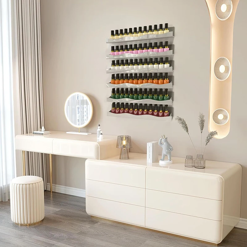 2 ชิ้น 15 "เล็บ Rack ติดผนังชั้นวางทองเงินอะคริลิค Organizer อุปกรณ์เล็บสําหรับเล็บ Techs, จอแสดงผลที่ยอดเยี่ยม