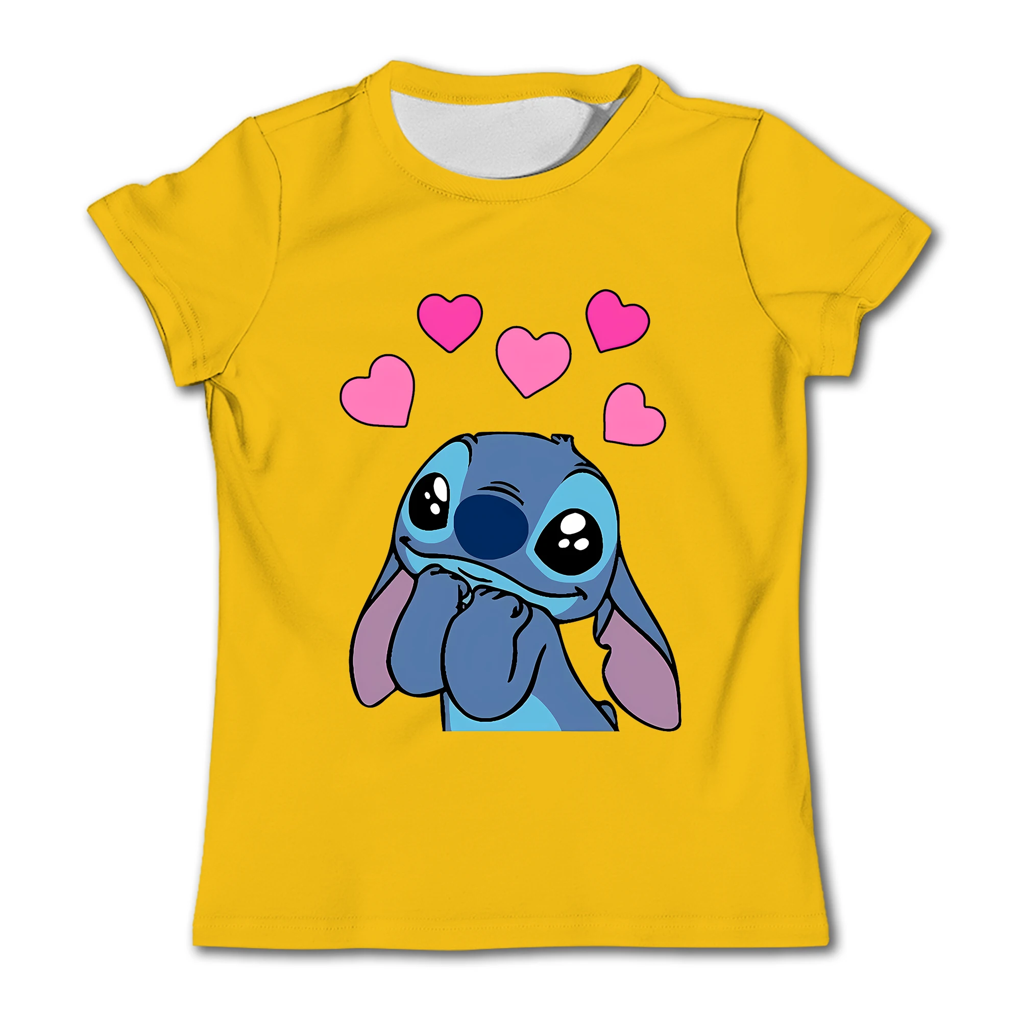 New Disney cartoon pure cotton children\'s T-shirt short sleeved Disney Stitch cute girl pure cotton top T-shirt short sleeved