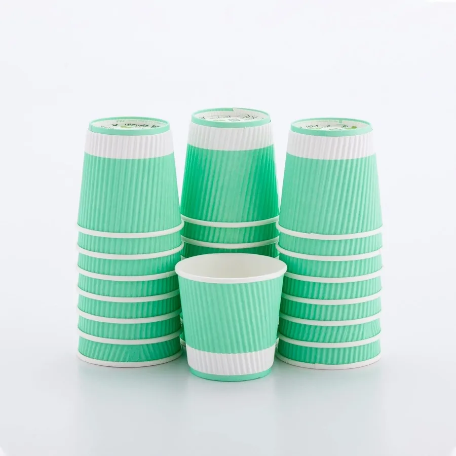 

Бумажные кофейные чашки на 4 унции, 25 настенных одноразовых бумажных стаканчиков с рябью для горячих напитков, герметичные, пригодные для вторичной переработки, светло-зеленые изолированные папы