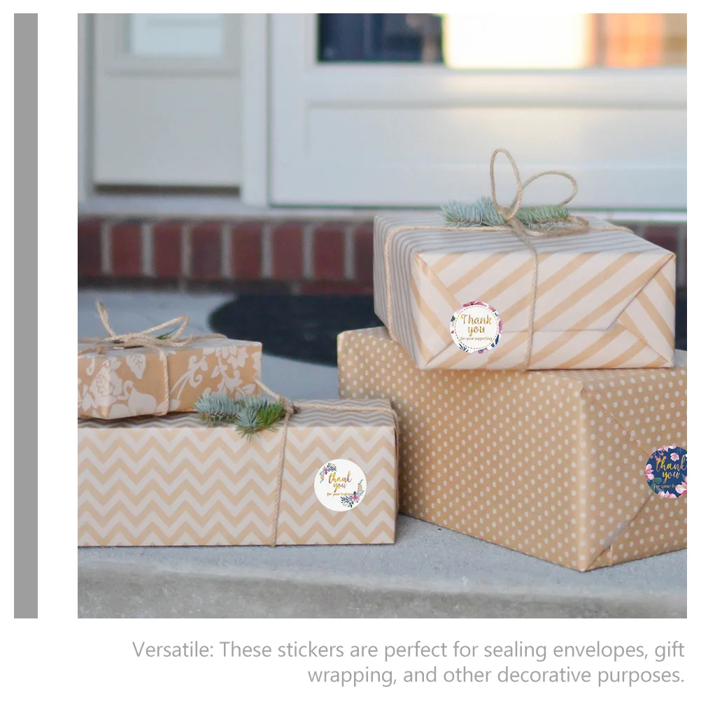 Thank You Sticker Roll Elegant Round Design Self-Adhesive Stickers for Gift Wrapping Envelopes Scrapbooking Thank You Sticker