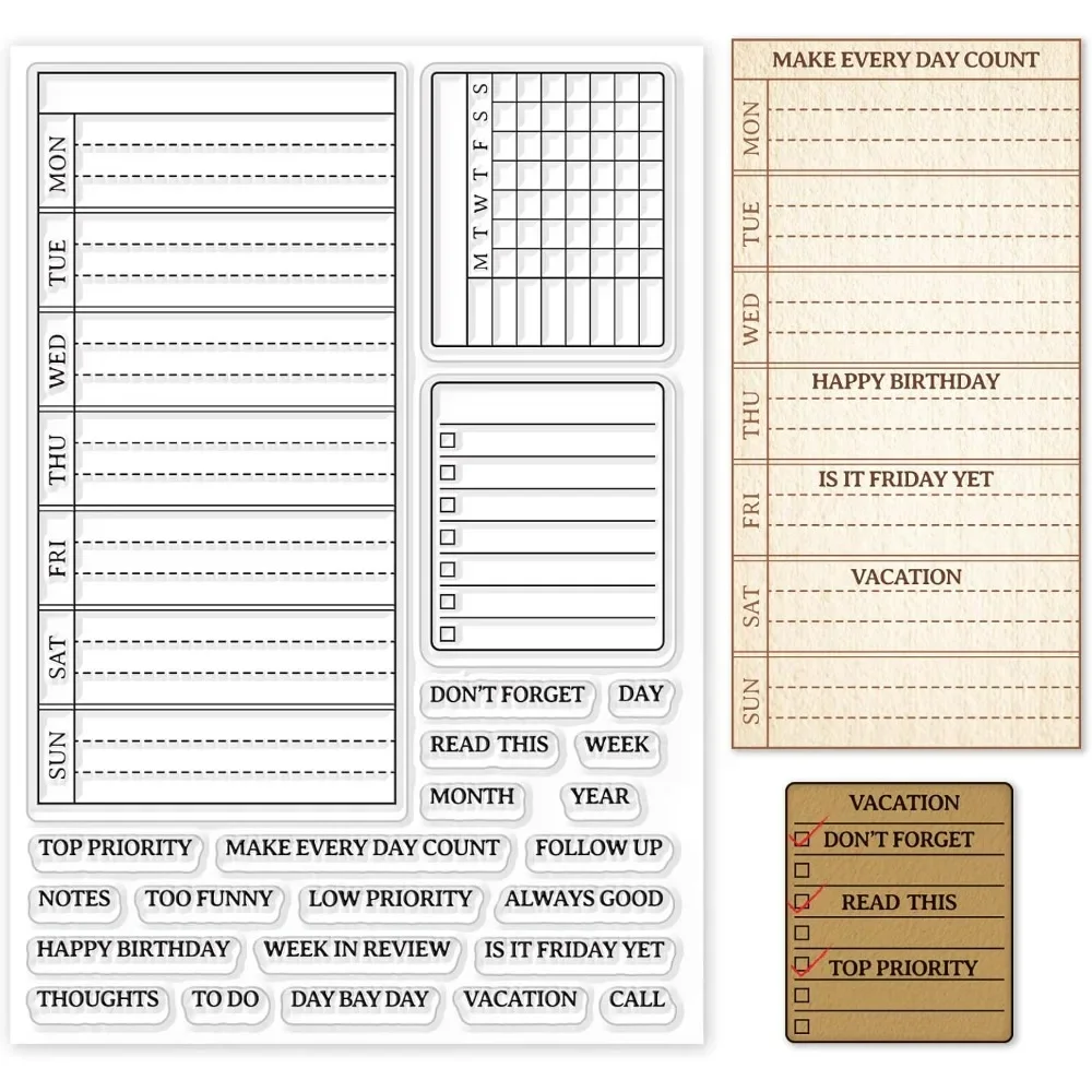 Weekly Plan Clear Stamp Calendar Schedule Silicone Clear Stamp Seals for Cards Making DIY Scrapbooking Photo Journal Album