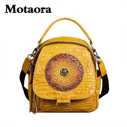 MOTAORA Retro Cowhide Backpack Embossing Flower Bag 4 Color Women's Bags Leather Vintage Shoulder Bag High Capacity School Bags