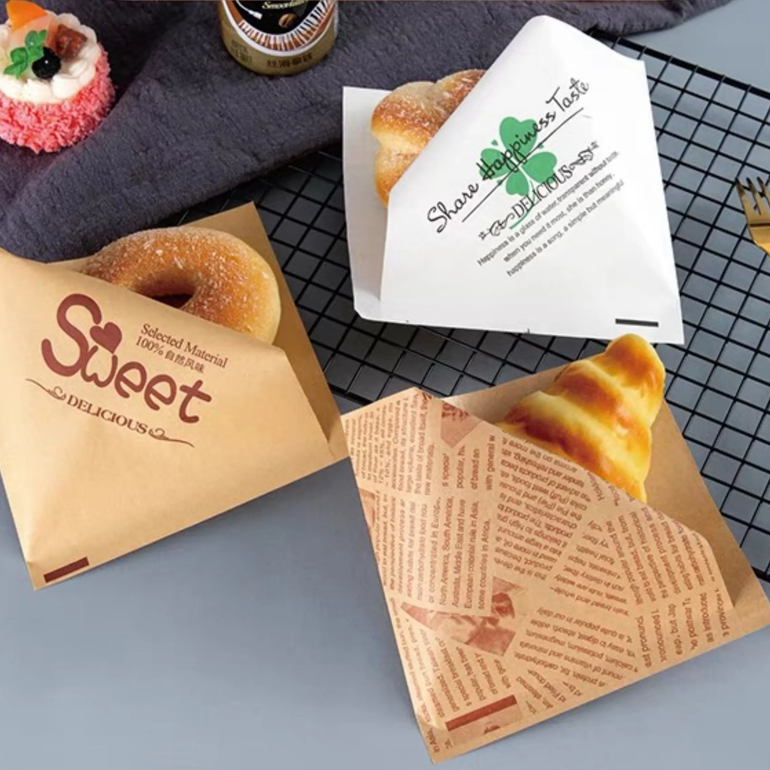 Hamburger Grab Bag, Disposable Oil and Waterproof, Inner Coated, Food Grade, Sandwich Donut Pie Baking Bag